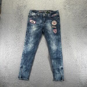 Jeep Legendary Jeans Men 30x28 Blue Denim Tapered Faded Biker Stretch Patchwork